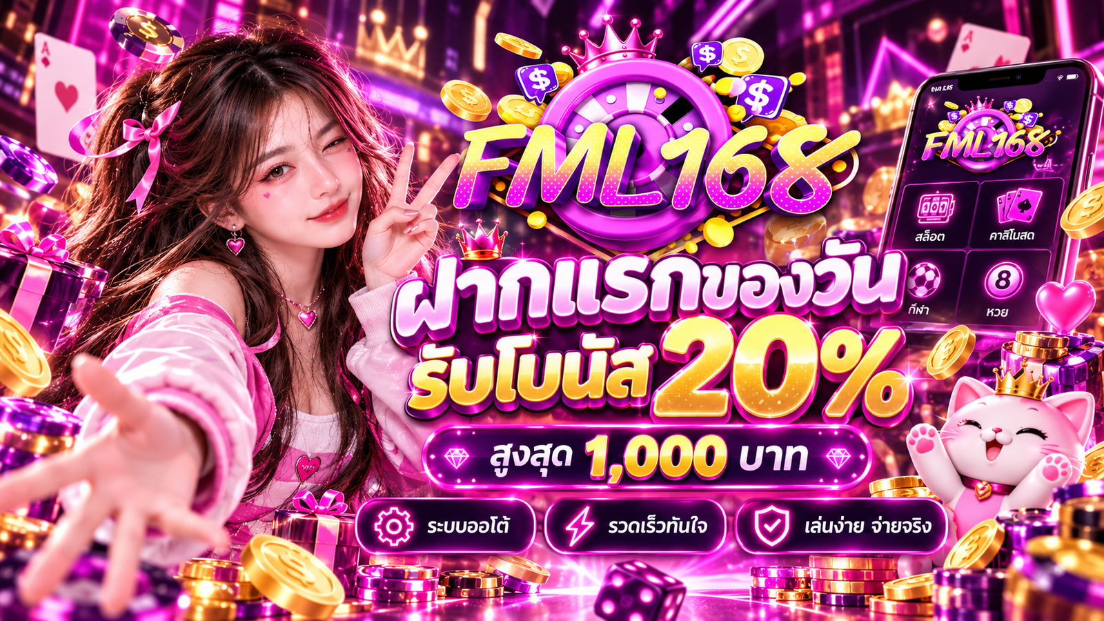 ฝากแรกของวันรับโบนัส 20%